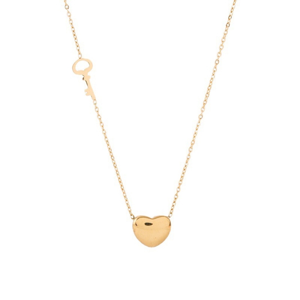 18KT Gold Forever Love Heart Key Necklace Gold & Rose Gold - Picture 5 of 5